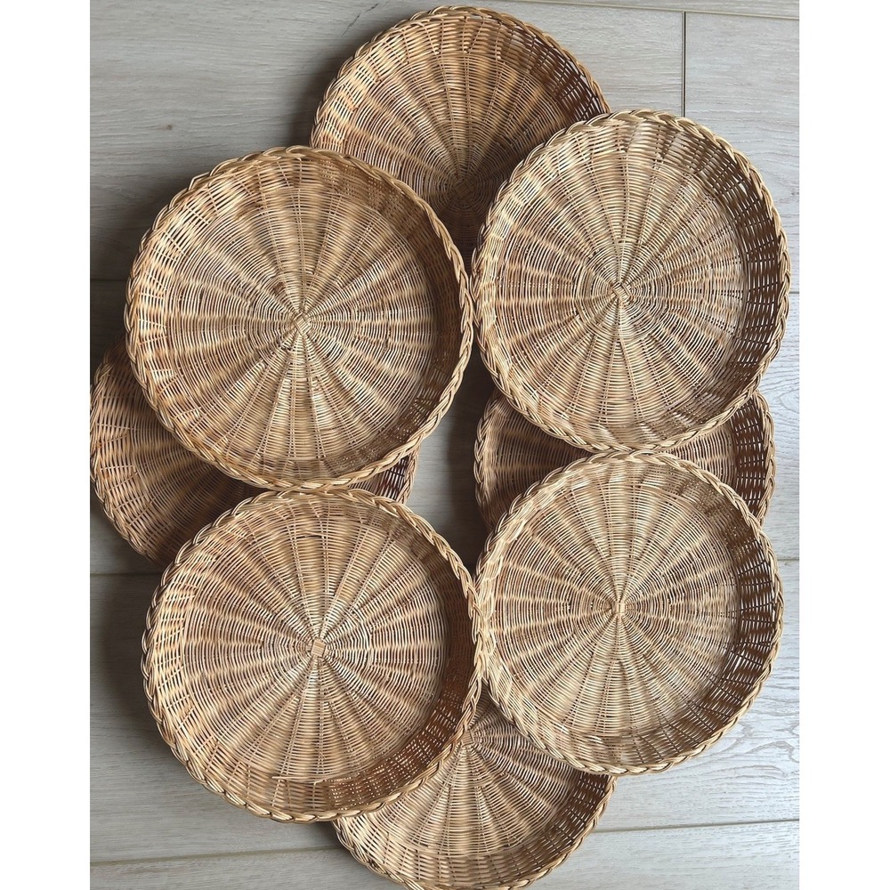 8 Vintage Style Rattan Wicker Plates Chargers Paper plate holders Set Of 8